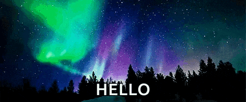 a pixel art of the aurora borealis and the words hello