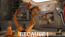 a cartoon kangaroo says because i in a video game