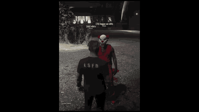 a man in a black shirt is standing next to a man in a red costume in a video game