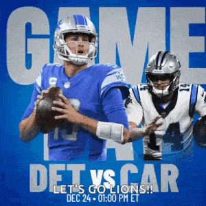 two football players on a blue background with the words let 's go lions