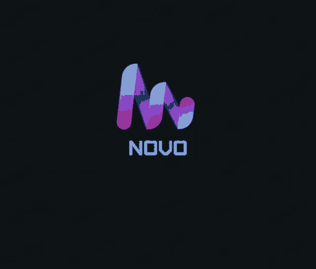 a purple and blue novo logo on a dark background
