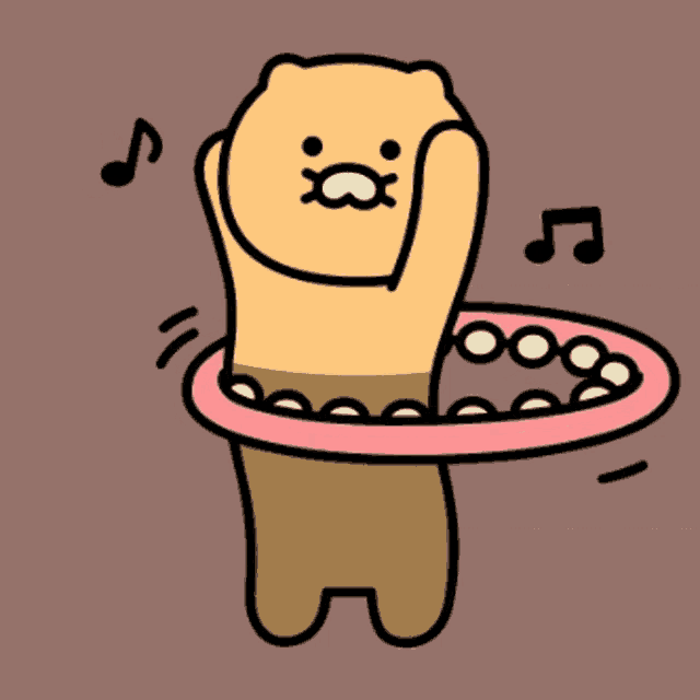 a cartoon of a bear with a hula hoop around its waist