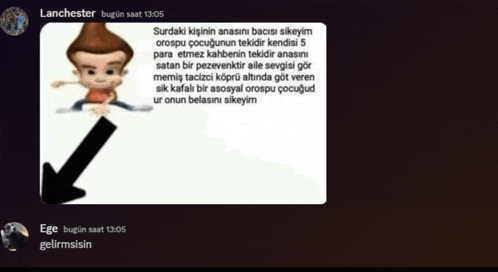 a picture of a cartoon character with an arrow pointing down and the time 13:05