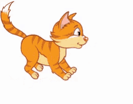 a cartoon cat is running in the air on a white background