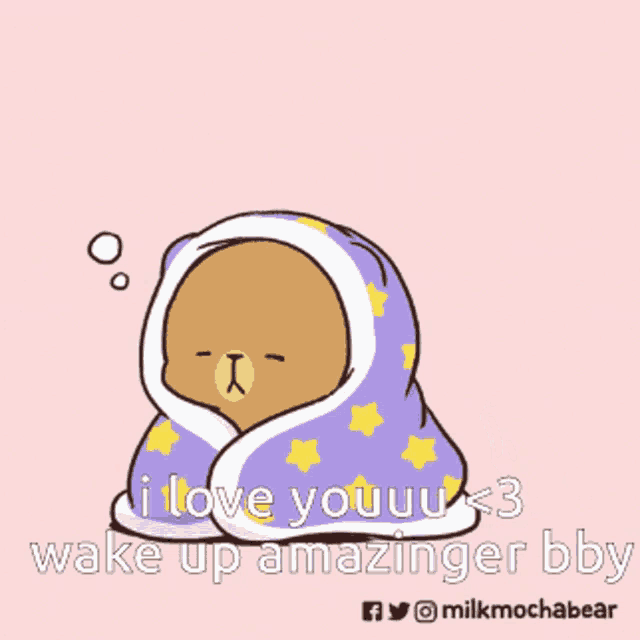 a cartoon of two bears wrapped in a purple blanket