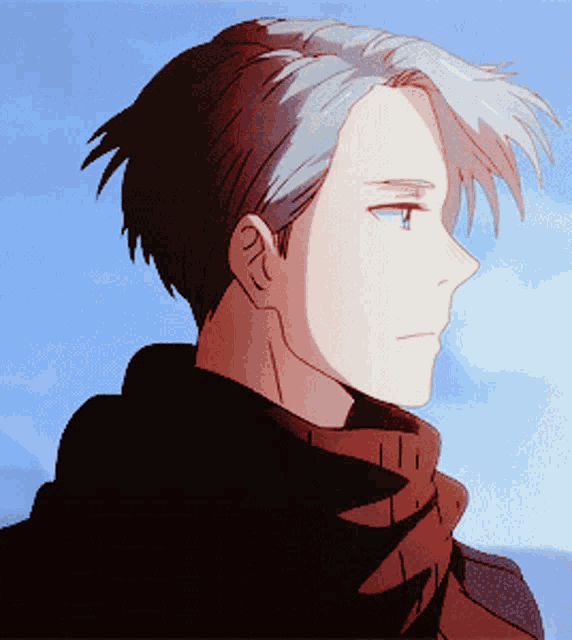 a close up of a person 's face with a blue sky behind them
