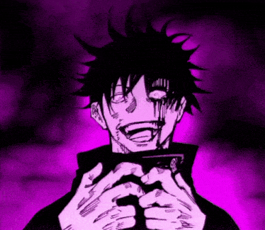 a black and white drawing of a person with a purple background and a bloody face .