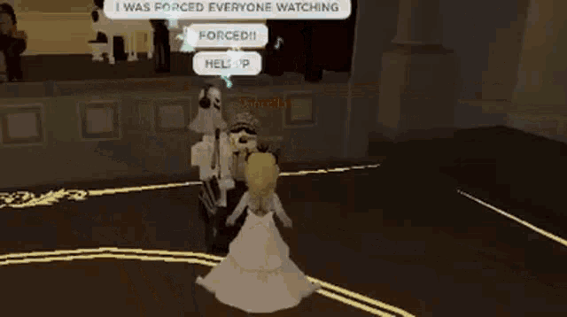 a girl in a white dress is standing next to a man in a black suit in a video game .