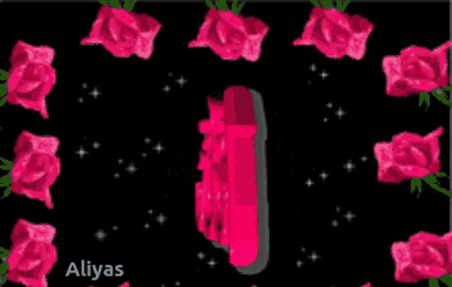 a black background with pink roses and the word aliyas