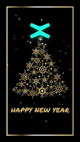 a happy new year greeting card with a christmas tree made up of snowflakes
