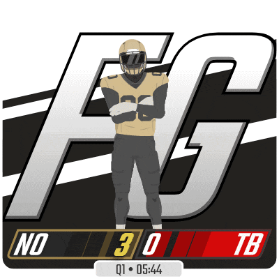 an illustration of a football player standing in front of a large fg logo