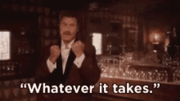 a man in a tuxedo is standing in front of a bar and saying whatever it takes .