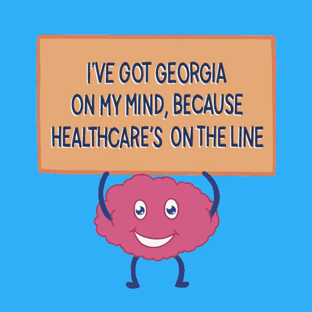 a cartoon brain is holding a sign that says i 've got georgia on my mind