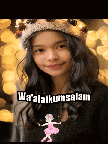 a picture of a girl with the words wa ' alaikumsalam written on it