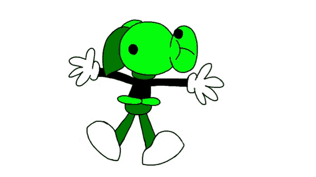 a cartoon character with a green head and green arms and legs