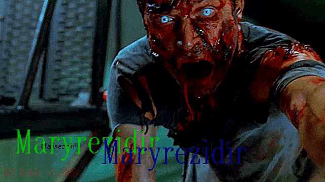 a man with blood on his face and the word maryre on the bottom left