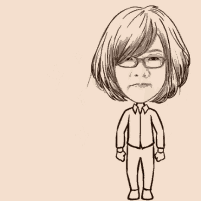 a black and white drawing of a woman with glasses and the words good morning behind her