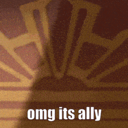 a shadow of a person is cast on a wall with the words " omg its ally "