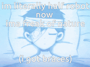 a picture of a boy with a bandage on his head and the words im literally half robot