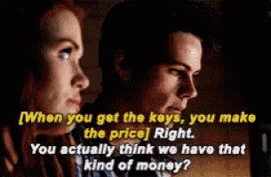 a man and a woman are talking to each other and the man is saying when you get the keys you make the price right
