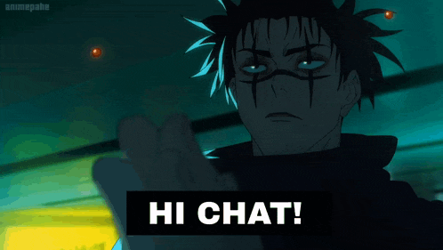 a cartoon character says hi chat in a speech bubble
