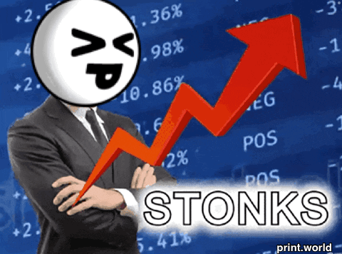 a man in a suit and tie is holding a red arrow with the word stonks written below him