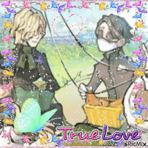 a picture of two men fishing with the words true love in the bottom right corner