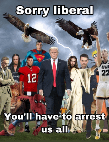 a collage of people including donald trump and jesus with the caption sorry liberal
