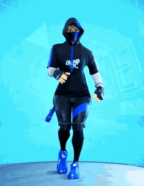 a person wearing a black and blue hoodie that says oard on it