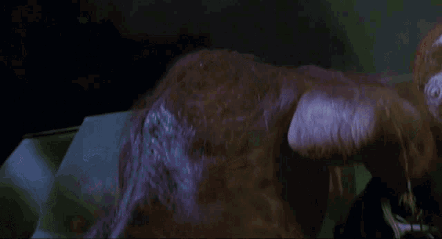 a close up of a monster 's face with a huge nose