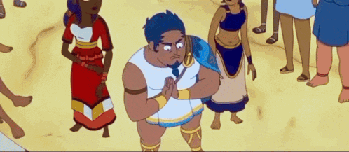 a cartoon of a man standing in a crowd with his hands folded