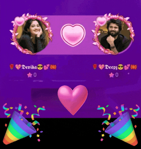 a purple background with two pictures of a woman and a man with the name devika on it