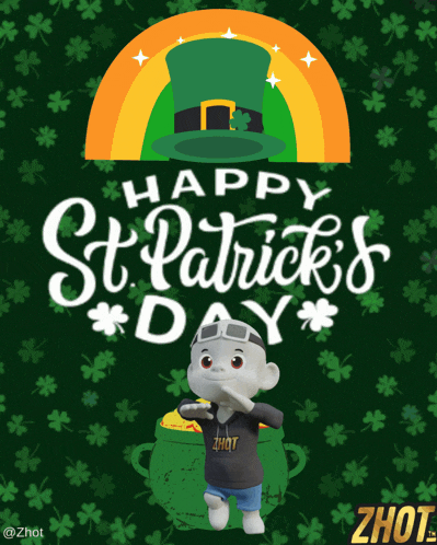 a happy st. patrick 's day greeting card with a monkey holding a pot of gold