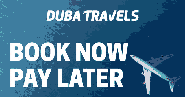 an advertisement for duba travels shows an airplane flying over the ocean