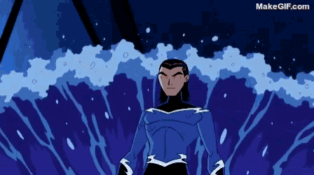 a cartoon character is standing in front of a wave and the website makegif.com is visible in the corner