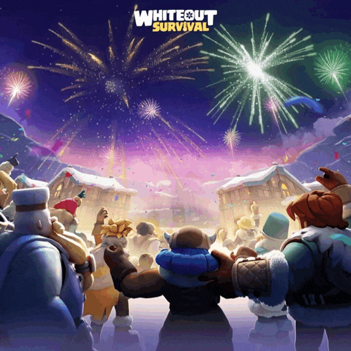 a poster for whiteout survival shows fireworks going off