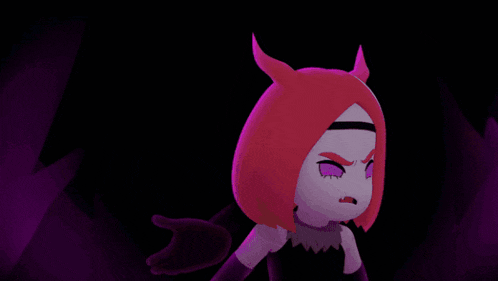 a cartoon character is surrounded by purple crystals in the dark