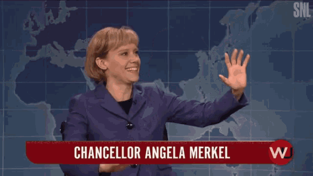 chancellor angela merkel is being interviewed on the snl show