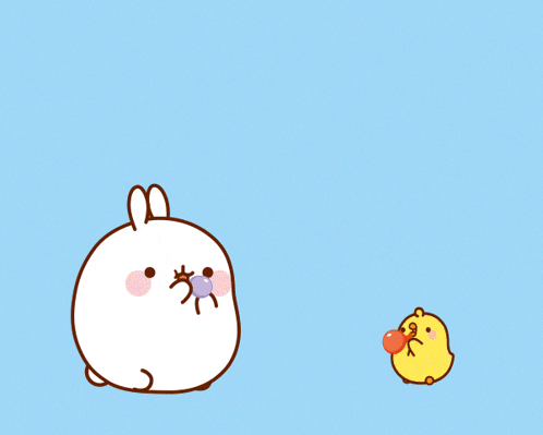 a cartoon rabbit is peeking out from behind a purple blanket