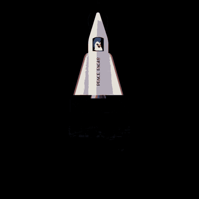 a peace eagle rocket with a penguin on it