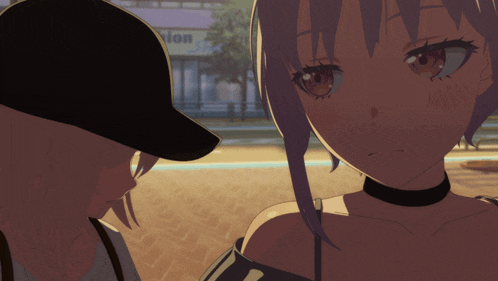 two anime girls are standing next to each other in front of a sign that says salon