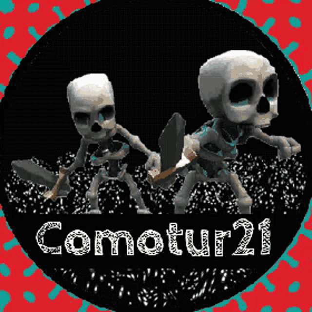 a picture of two skeletons with swords and the name comotur21