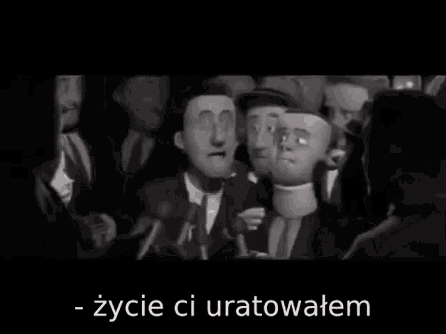 a black and white photo with the words życie ci uratowatem in white letters