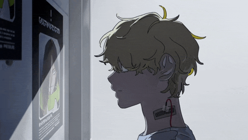 a drawing of a person looking at a poster that says " emergency "