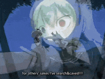 a cartoon character says " for others sakes i 've search & caved !!! "