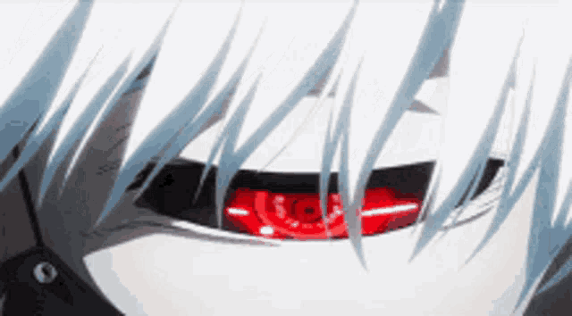 a close up of a person with red eyes
