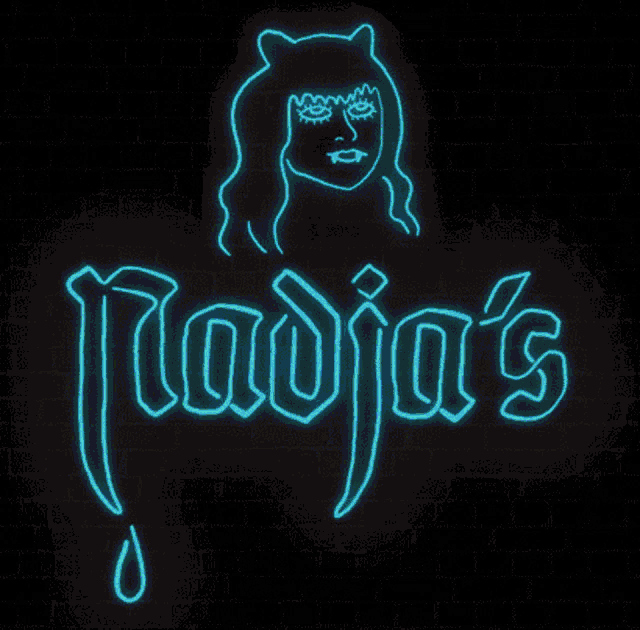 a neon sign that says radja 's with a picture of a girl