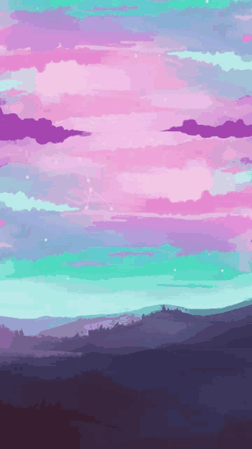 a painting of a cloudy sky with purple and pink clouds