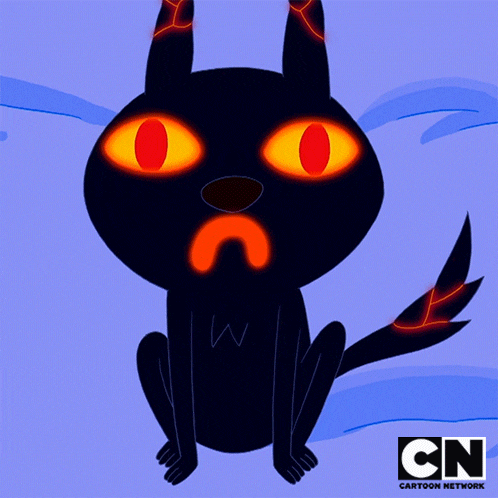 a cartoon of a black cat with orange eyes and cn cartoon network written on the bottom
