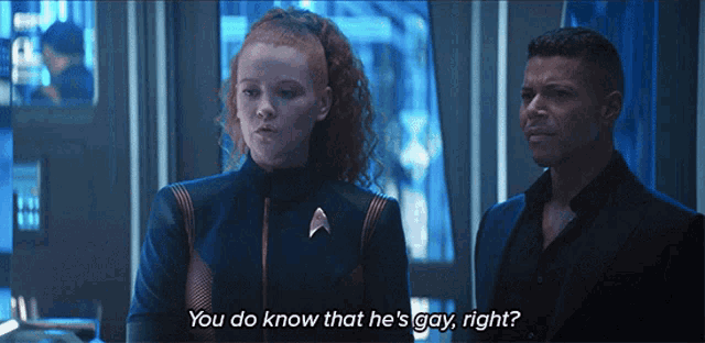 You Do Know That Hes Gay Right Ensign Sylvia Tilly GIF - You Do Know That Hes Gay Right Ensign Sylvia Tilly Hugh Culber GIFs